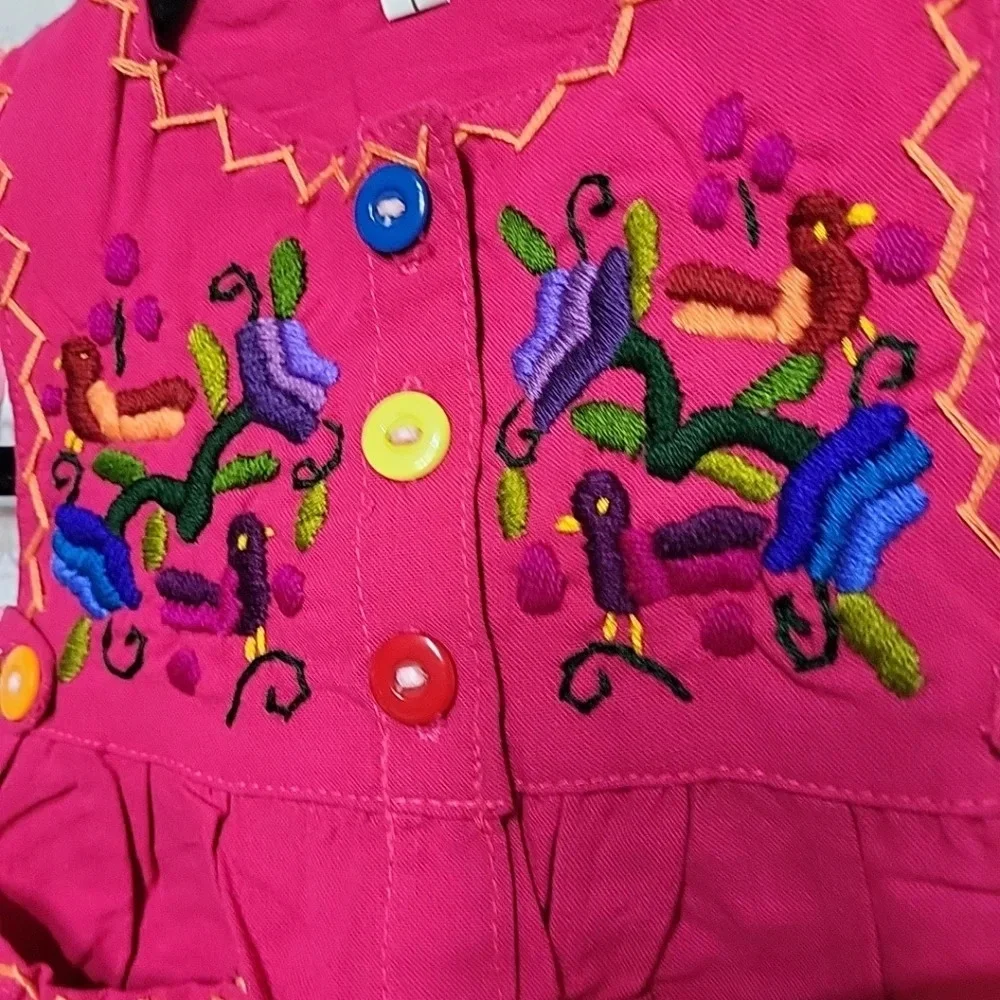 Girls / Kids Fuchsia‎ Pink Embroidered Sleeveless Button Up Dress EUC